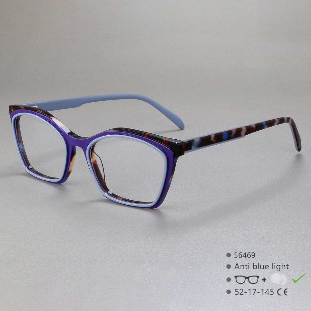 CCspace Women's Full Rim Square Acetate Eyeglasses 56469 Full Rim CCspace C1BluePurple  
