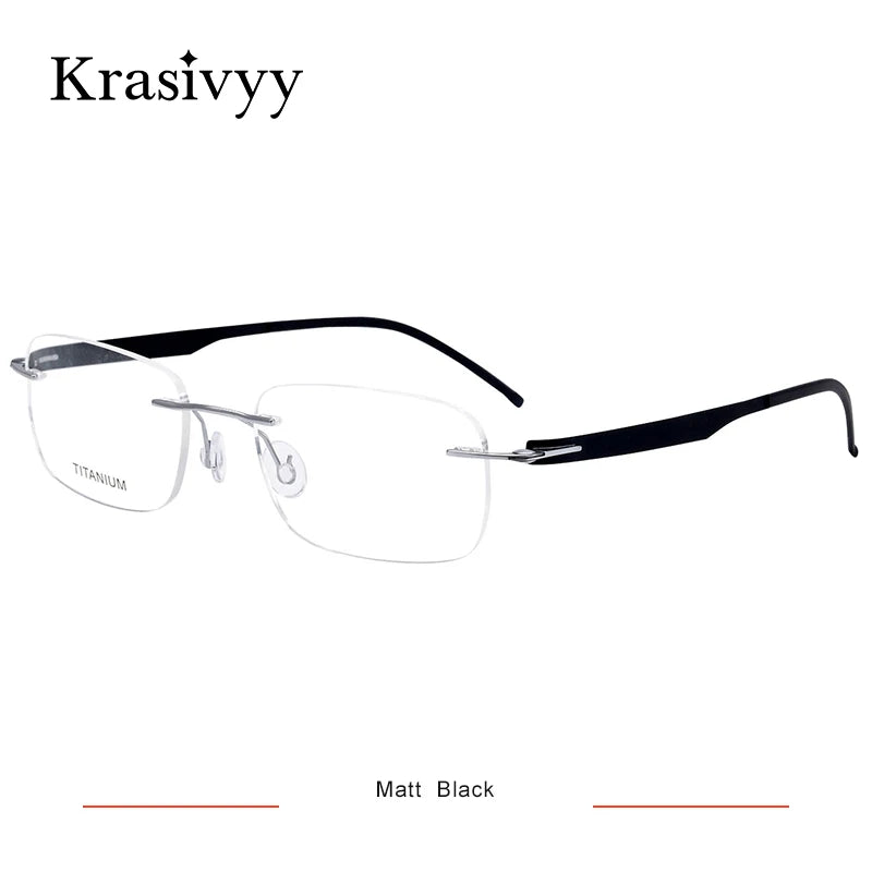 Krasivyy Unisex Rimless Square Screwless Titanium Eyeglasses 5002 Rimless Krasivyy Matt Black  