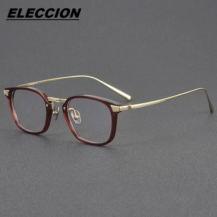 Eleccion Men's Full Rim Square Acetate Titanium Eyeglasses 124423 Full Rim Eleccion Dark Ray CHINA