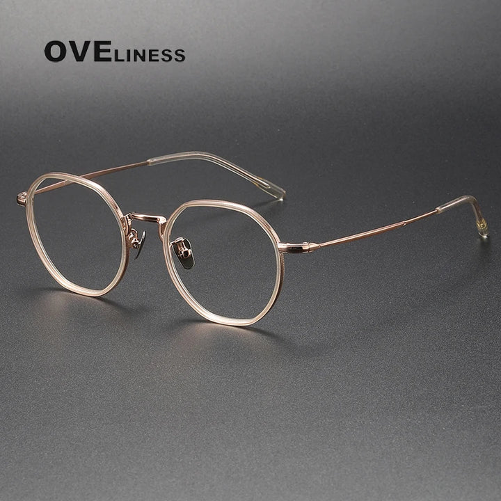 Oveliness Unisex Full Rim Polygon Acetate Titanium Eyeglasses 8514 Full Rim Oveliness tea rose gold  