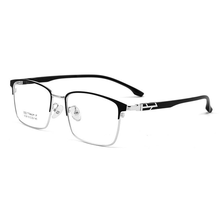 KatKani Men's Full Rim Big Square Tr 90 Titanium Alloy Eyeglasses 5038Tx Full Rim KatKani Eyeglasses Black Silver  
