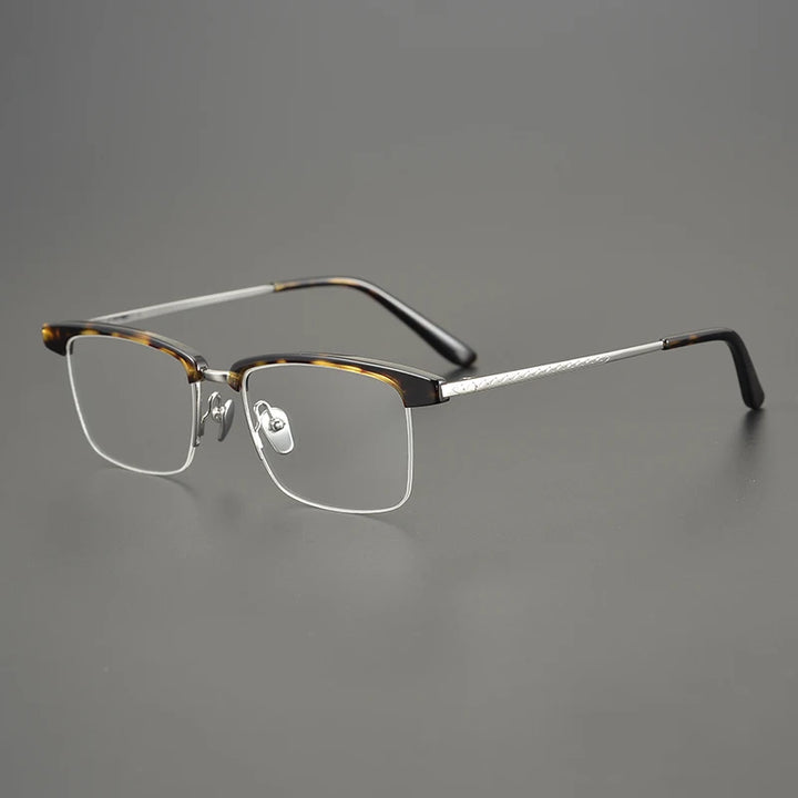 Aimee Unisex Semi Rim Square Brow Line Titanium Acetate Eyeglasses 9105 Semi Rim Aimee Tortoise-Silver  