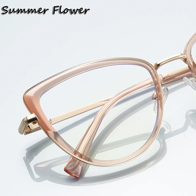 Summer Flower Women's Full Rim Cat Eye Tr 90 Titanium Eyeglasses 31274