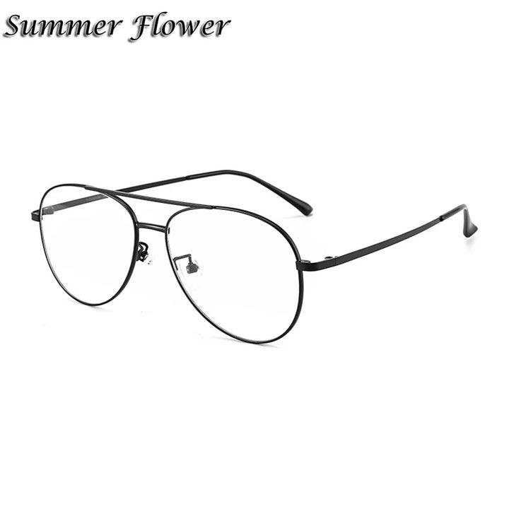 Summer Flower Unisex Full Rim Oval Double Bridge Alloy Eyeglasses 82194 Full Rim Summer Flower Black