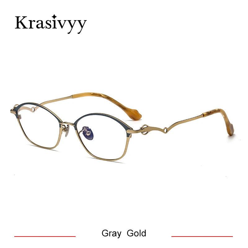 Krasivyy Unisex Full Rim Oval Square Titanium Acetate Eyeglasses 46086 Full Rim Krasivyy Gray Gold