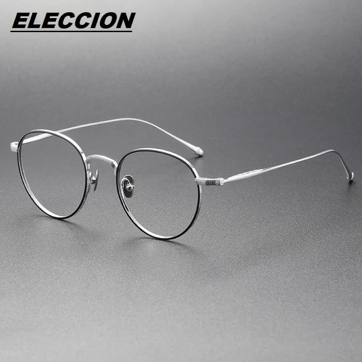 Eleccion Women's Full Rim Oval Round Titanium Eyeglasses 44308 Full Rim Eleccion Black - Silver CHINA