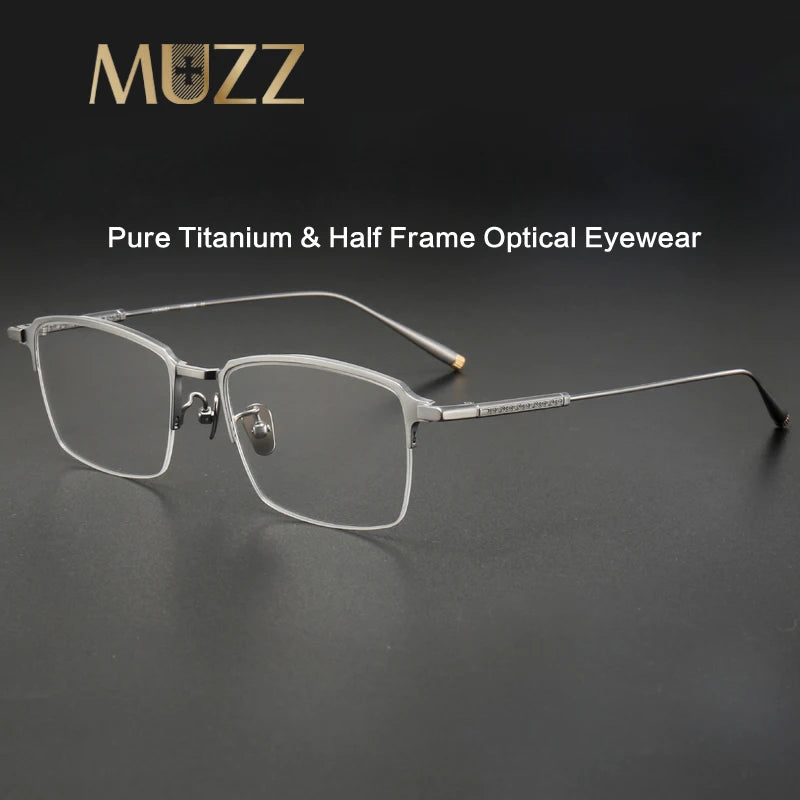 Muzz Men's Semi Rim Square Titanium Eyeglasses 10165
