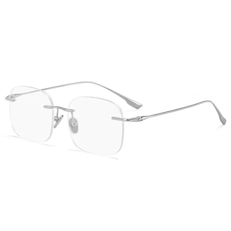 Handoer Men's Rimless Square Titanium Eyeglasses 99219 Rimless Handoer Silver  