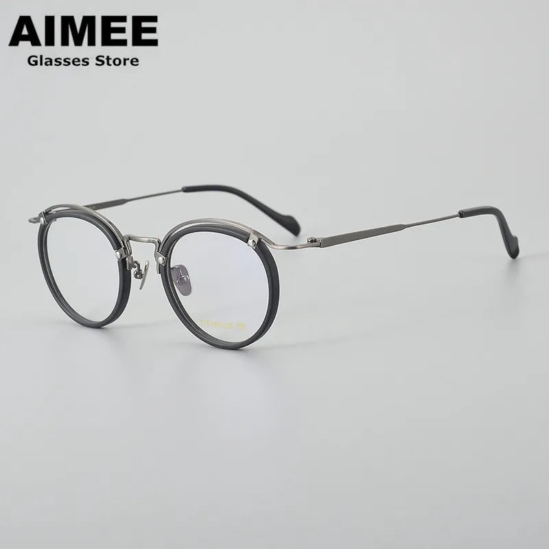 Aimee Unisex Full Rim Round Titanium Acetate Eyeglasses 2536 Full Rim Aimee Black-Gun  