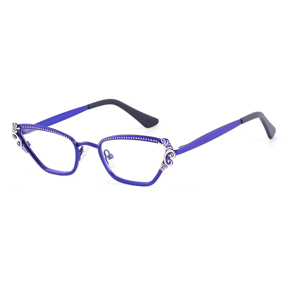 Laoyehui Women's Full Rim Square Cat Eye Alloy Reading Glasses 8777 Reading Glasses Laoyehui C4 0(no blue light) 