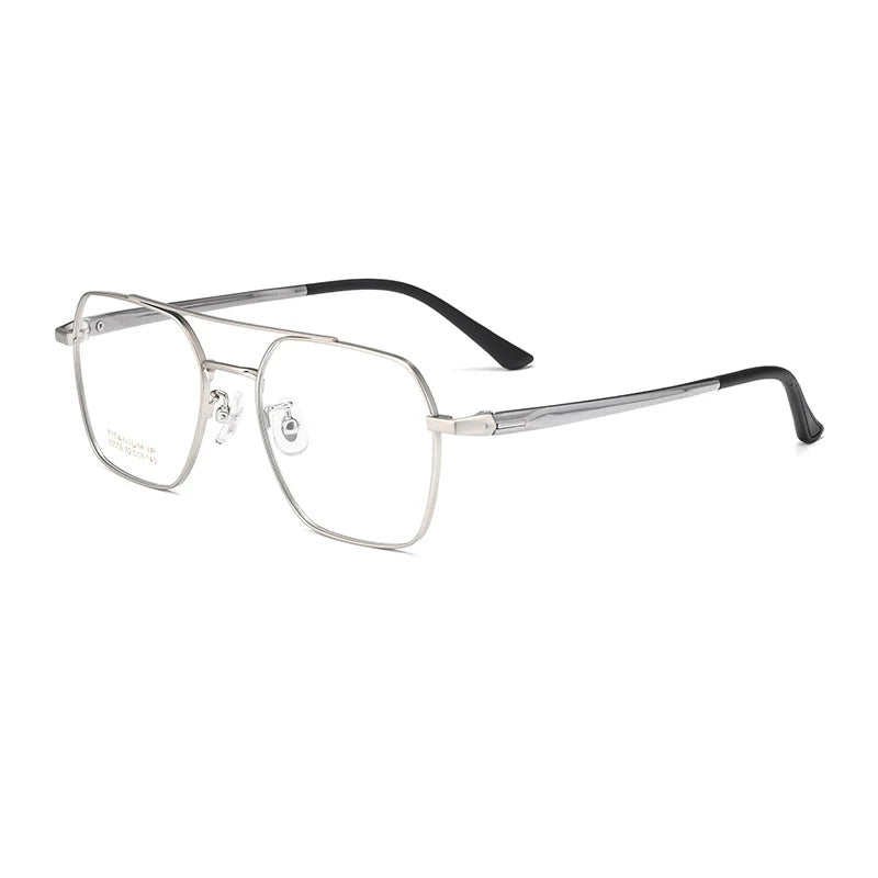 Hotochki Mens Full Rim Double Bridge Square Titanium Eyeglasses N80009n Full Rim Hotochki silver  