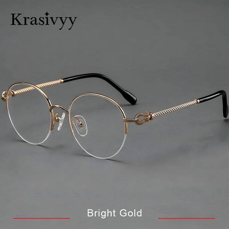 Krasivyy Unisex Semi Rim Round Titanium Prescription Eyeglasses KR682B - view 8