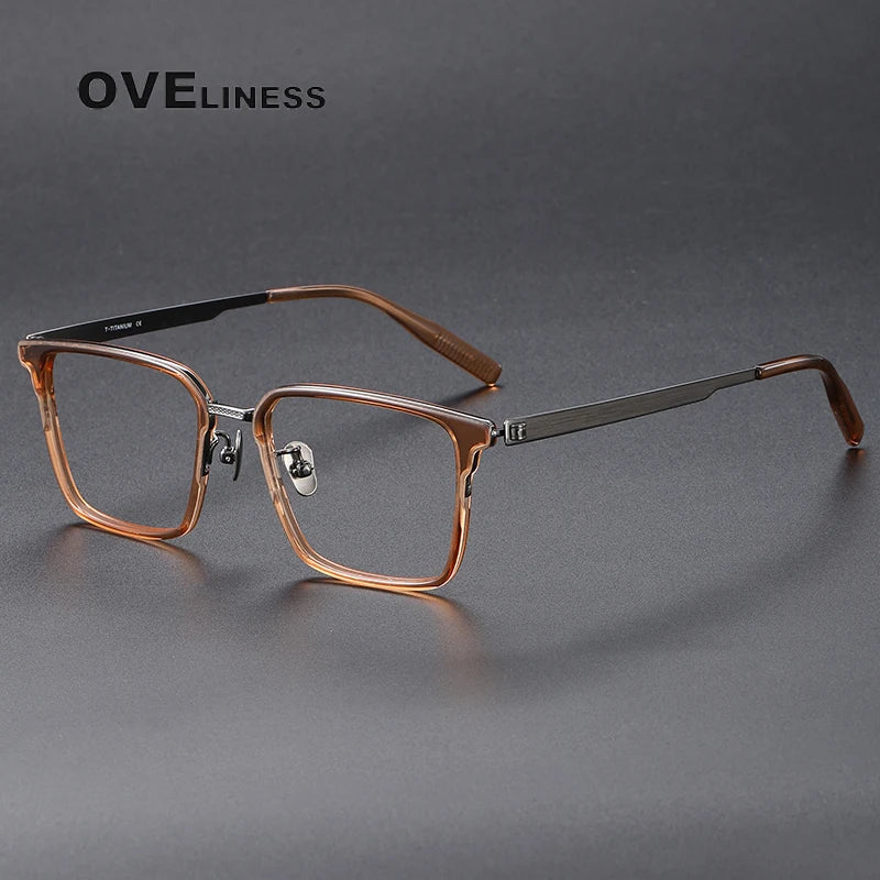 Oveliness Unisex Full Rim Square Screwless Acetate Titanium Eyeglasses 80986 Full Rim Oveliness tea gun  