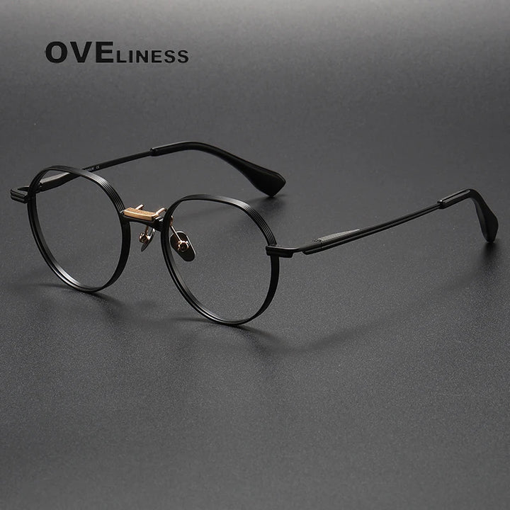 Oveliness Unisex Full Rim Flat Top Round Titanium Eyeglasses D150 Full Rim Oveliness black gold  