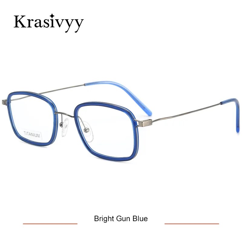 Krasivyy Men's Full Rim Square Tr 90 Titanium Eyeglasses Kr16046 Full Rim Krasivyy Bright Gun Blue CN 