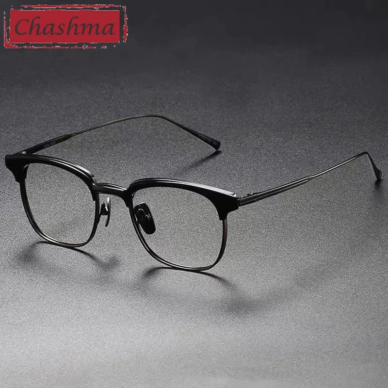 Chashma Ottica Women's Full Rim Square Acetate Titanium Eyeglasses 12747 Full Rim Chashma Ottica Black Gray