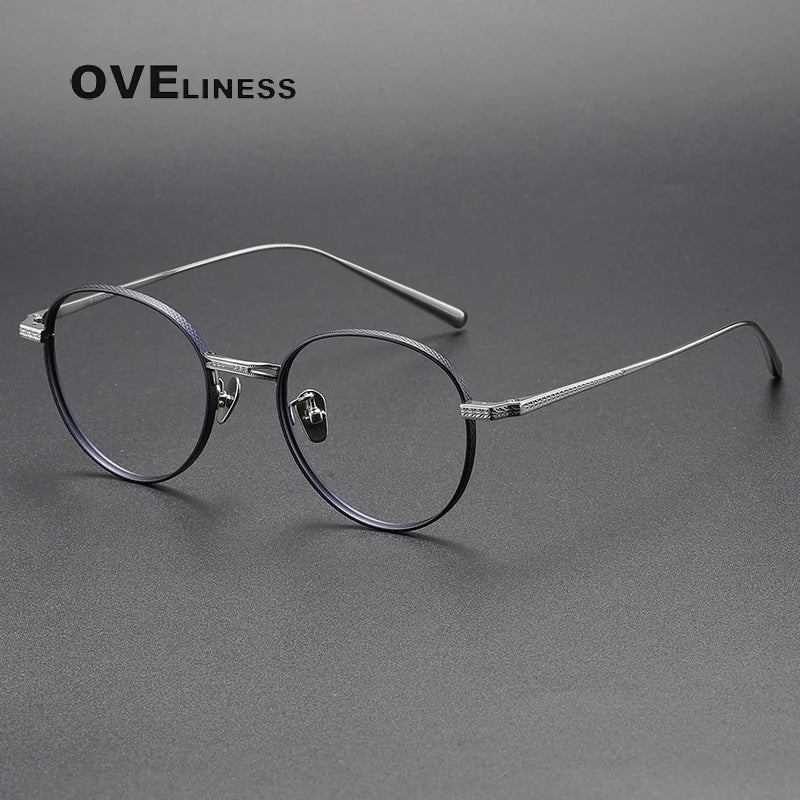 Oveliness Unisex Full Rim Round Titanium Eyeglasses 14027 Full Rim Oveliness blue silver  