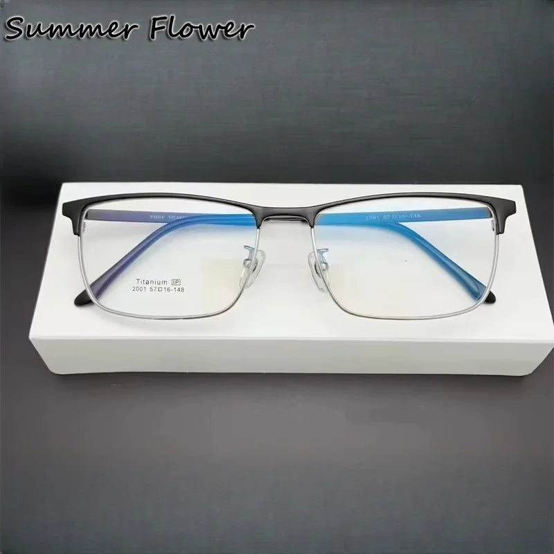 Summer Flower Men's Semi Rim Square Titanium Eyeglasses 62001