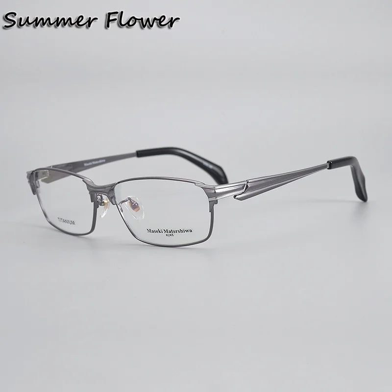 Summer Flower Unisex Full Rim Polygon Square Titanium Eyeglasses 81230 Full Rim Summer Flower Gray