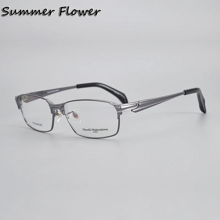 Summer Flower Unisex Full Rim Polygon Square Titanium Eyeglasses 81230 Full Rim Summer Flower Gray