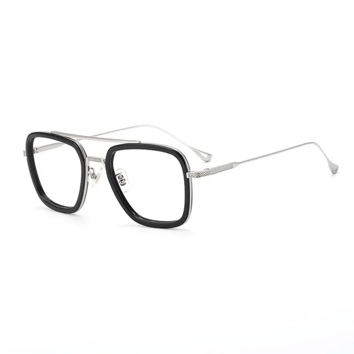 Hewei Unisex Full Rim Square Double Bridge Acetate Titanium Eyeglasses 2009 Full Rim Hewei black silver  