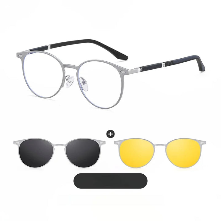 Momoja Women's Full Rim Round Steel Eyeglasses Clip On Sunglasses 77043