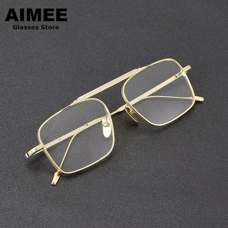 Aimee Unisex Full Rim Square Double Bridge Titanium Eyeglasses 49216 Full Rim Aimee