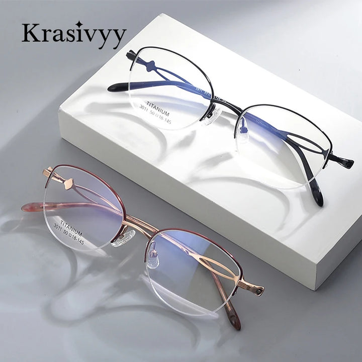 Krasivyy Women's Semi Rim Oval Round Titanium Eyeglasses 443011 Semi Rim Krasivyy   