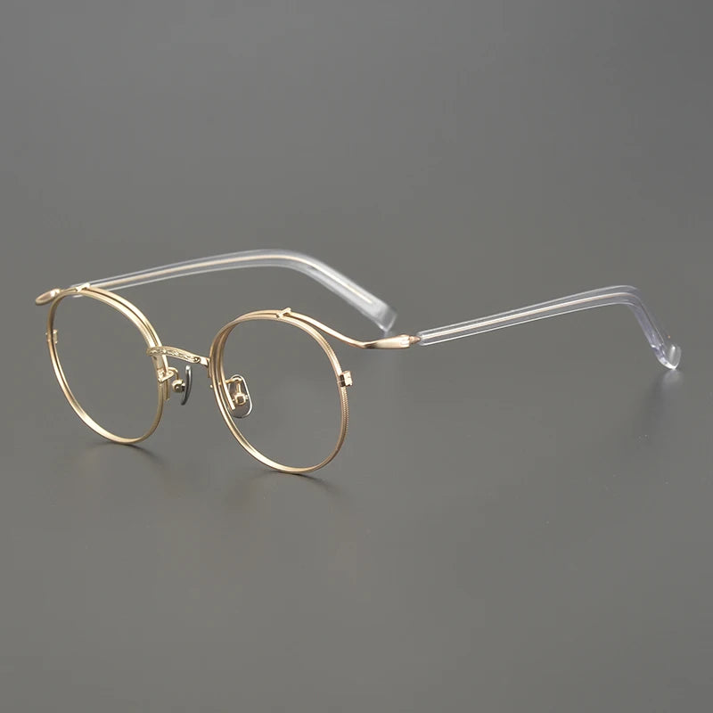 Aimee Unisex Full Rim Round Oval Titanium Acetate Eyeglasses 14050 Full Rim Aimee Gold Transparent  