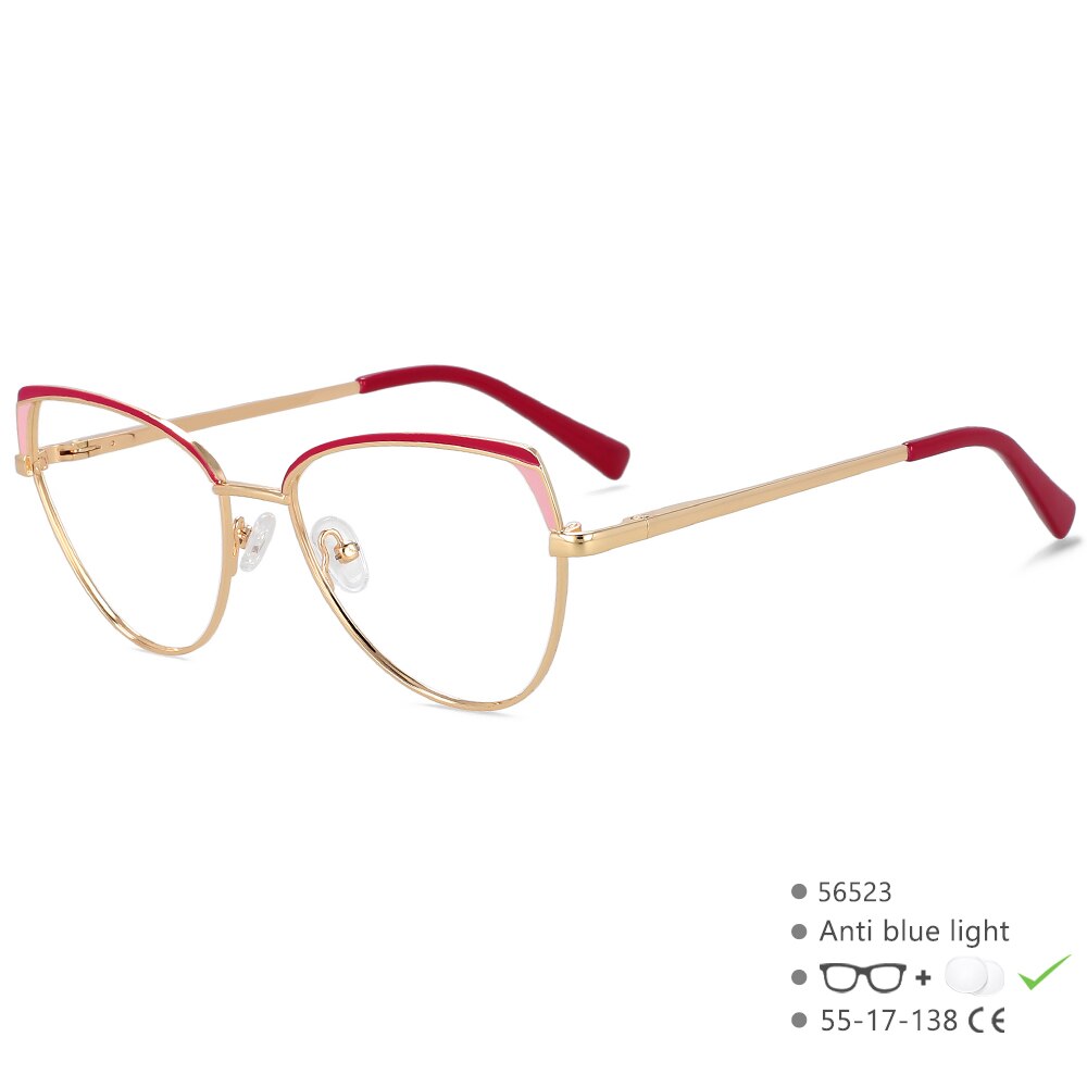 CCspace Women's Full RIm Cat Eye Alloy Eyeglasses 56523 Full Rim CCspace C3Red  