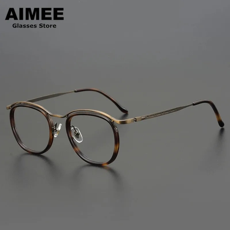 Aimee Unisex Full Rim Round Square Titanium Acetate Eyeglasses 5912 Full Rim Aimee Tortoise  