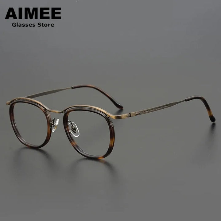 Aimee Unisex Full Rim Round Square Titanium Acetate Eyeglasses 5912 Full Rim Aimee Tortoise  