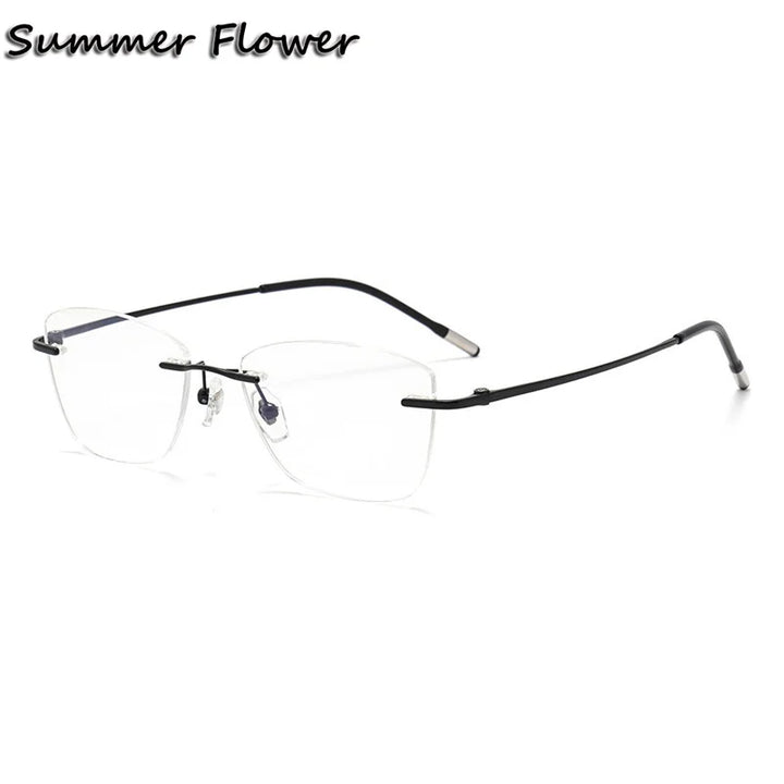 Summer Flower Women's Rimless Square Titanium Eyeglasses 841022 Rimless Summer Flower Black