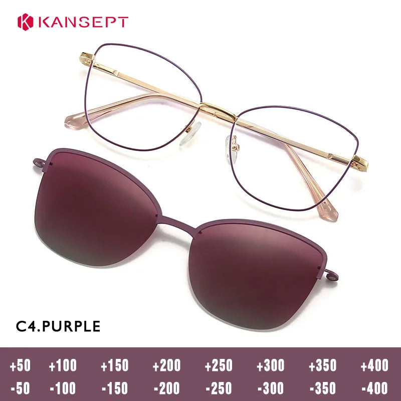 Kansept Women's Full Rim  Cat Eye Alloy Reading Glasses Clip On Sunglasses 70159