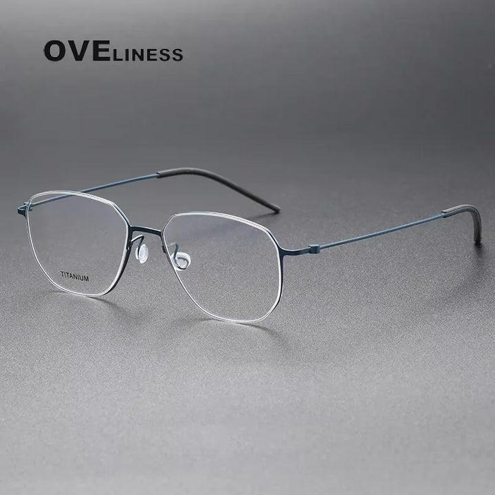 Oveliness Women's Full Rim Polygon Square Titanium Eyeglasses 45505 Full Rim Oveliness blue