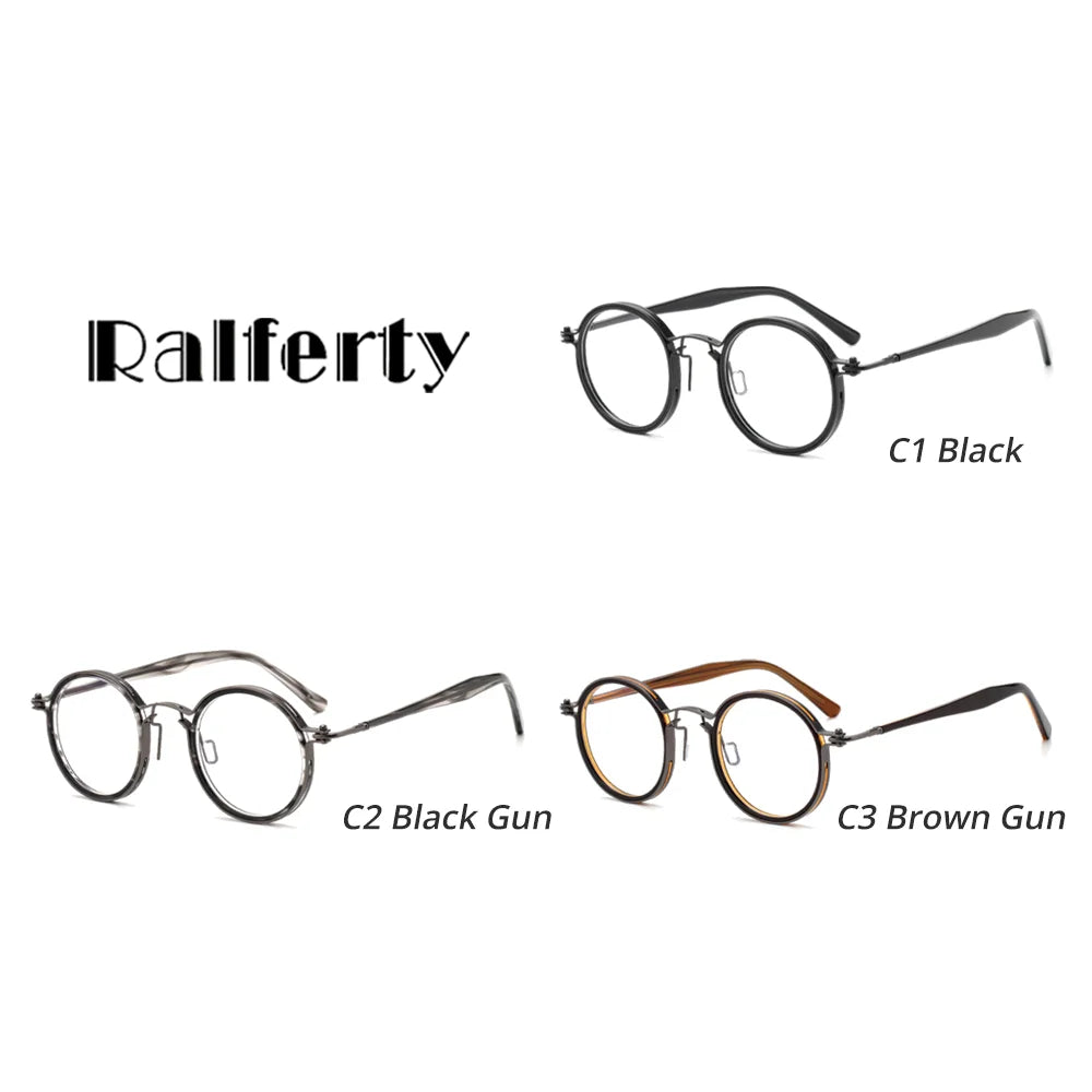 Ralferty Unisex Full Rim Round Acetate Titanium Prescription Eyeglasses X5862 - view 6