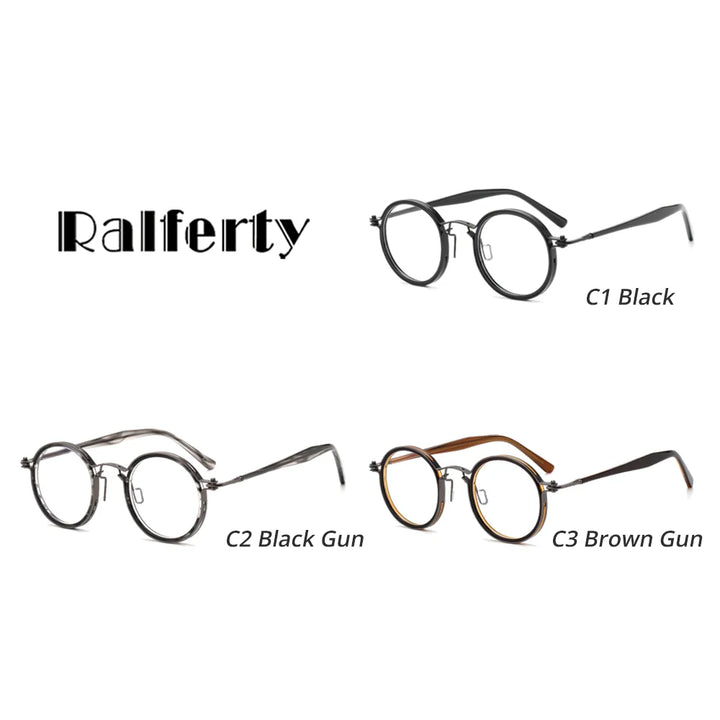 Ralferty Unisex Full Rim Round Acetate Titanium Prescription Eyeglasses X5862 - view 6
