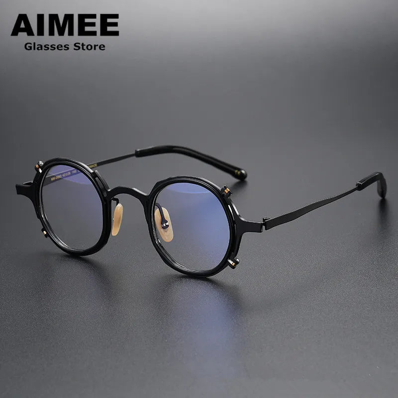 Aimee Unisex Full Rim Round Titanium Acetate Eyeglasses 4483 Full Rim Aimee Black  