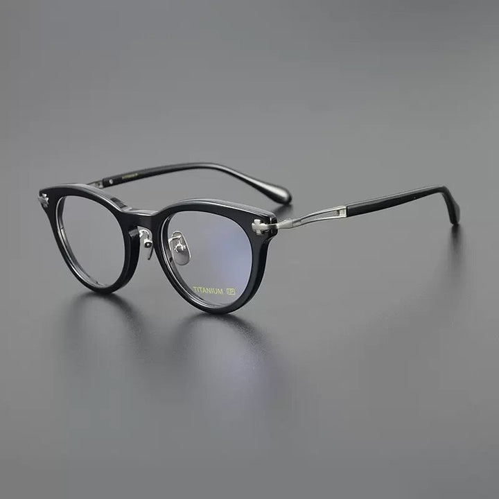 Gatenac Unisex Full Rim Cat Eye Acetate Titanium Eyeglasses Gxyj1120 Full Rim Gatenac Black  