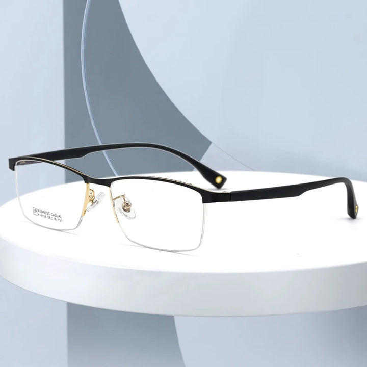 Hotochki Men's Semi Rim Square Titanium Eyeglasses 91097