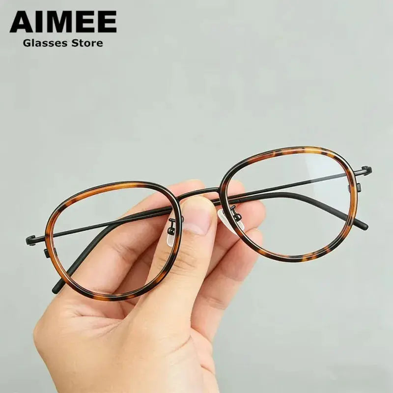 Aimee Unisex Full Rim Oval Round Acetate Titanium Eyeglasses 481505 FuzWeb