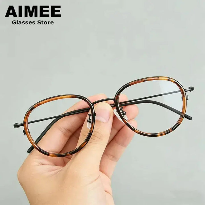 Aimee Unisex Full Rim Oval Round Acetate Titanium Eyeglasses 481505 FuzWeb