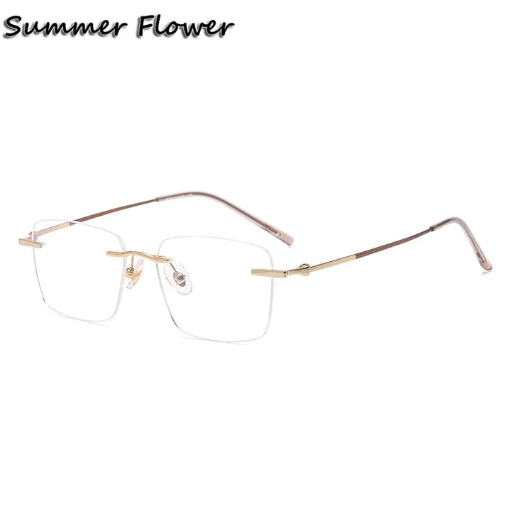 Summer Flower Women's Rimless Square Titanium Eyeglasses 60492 Rimless Summer Flower Gold Coffee