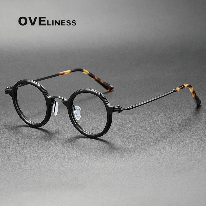 Oveliness Unisex Full Rim Round Acetate Titanium Eyeglasses 5899 Full Rim Oveliness   