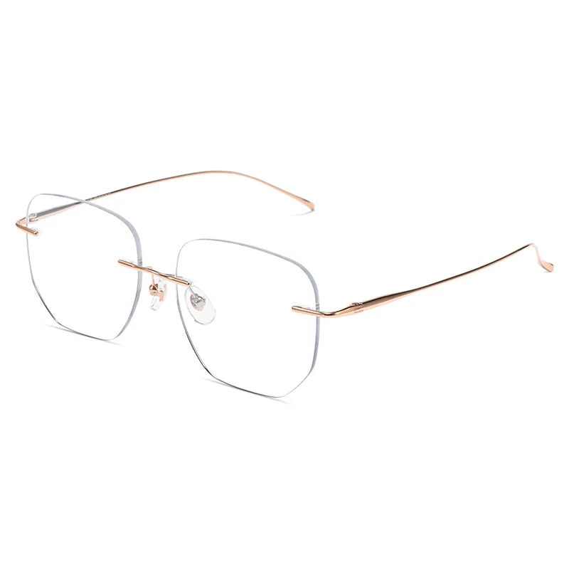 Momoja Women's Rimless Square Polygon Titanium Eyeglasses 728925