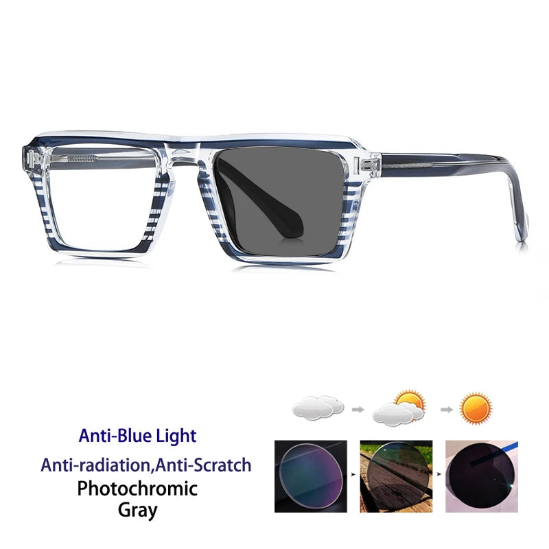 Kocolior Unisex Full Rim Square Brow Line Acetate Photochromic Reading Glasses 511049