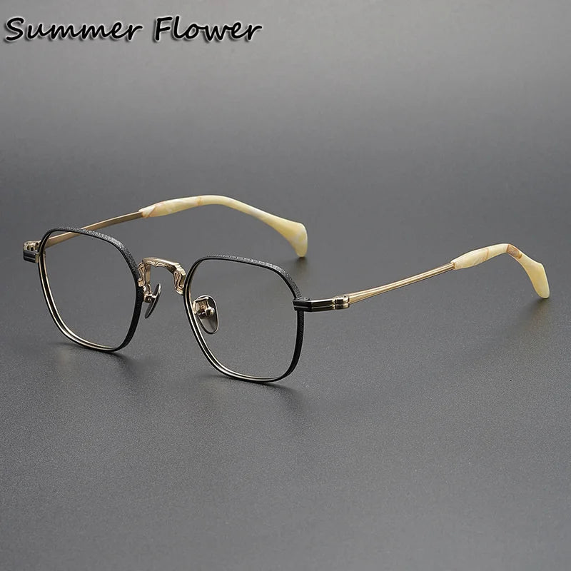 Summer Flower Unisex Full Rim Big Polygon Titanium Eyeglasses 680866