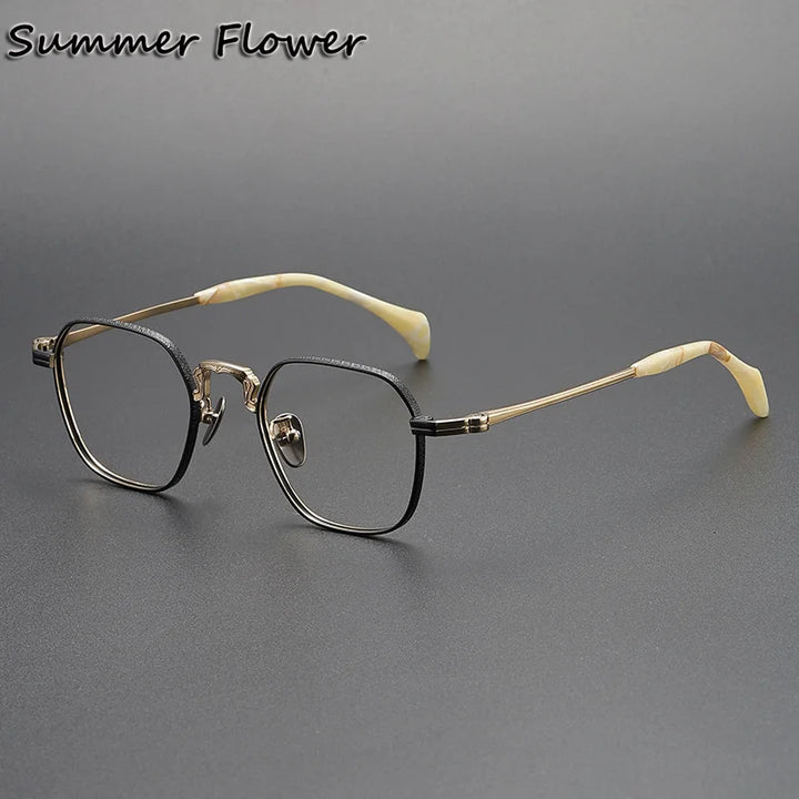 Summer Flower Unisex Full Rim Big Polygon Titanium Eyeglasses 680866