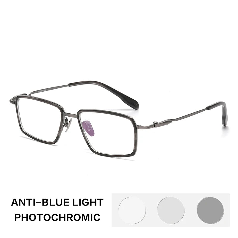 Gatenac Unisex Full Rim Square Titanium Acetate Photochromic Reading Glasses 840061