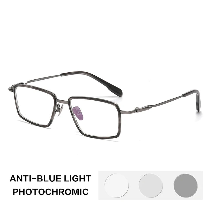 Gatenac Unisex Full Rim Square Titanium Acetate Photochromic Reading Glasses 840061